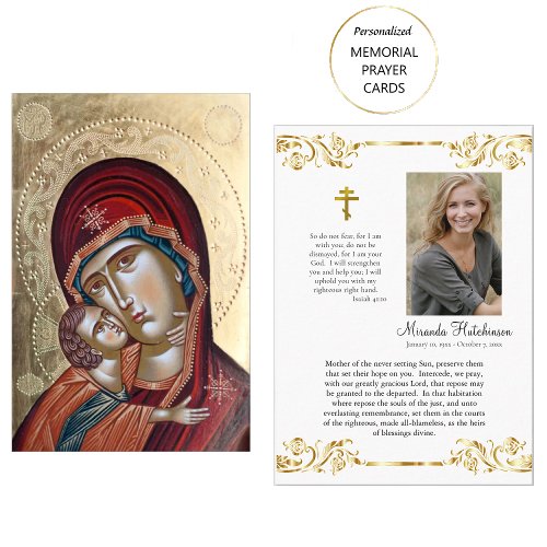 Stunning Gold Theotokos Memorial Prayer Card