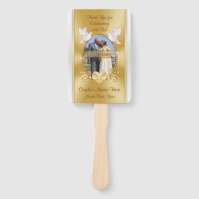 Stunning Gold Wedding Anniversary Program Fans (Front)
