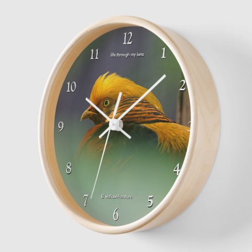 Stunning Golden Pheasant Bird Between the Leaves Clock