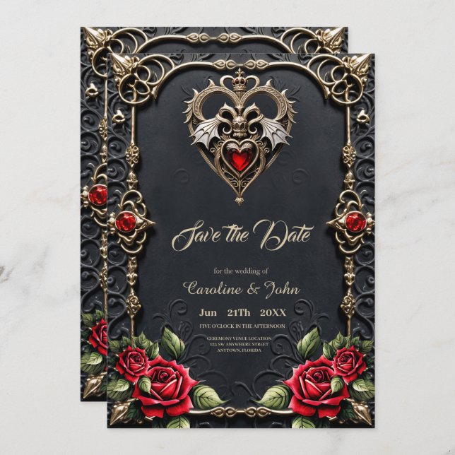Stunning gothic heart  save the date (Front/Back)