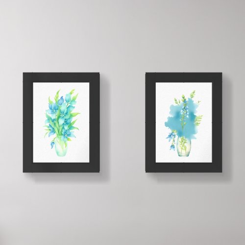 Stunning Great Blue Lobelia Bouquet in Vase Wall Art Sets