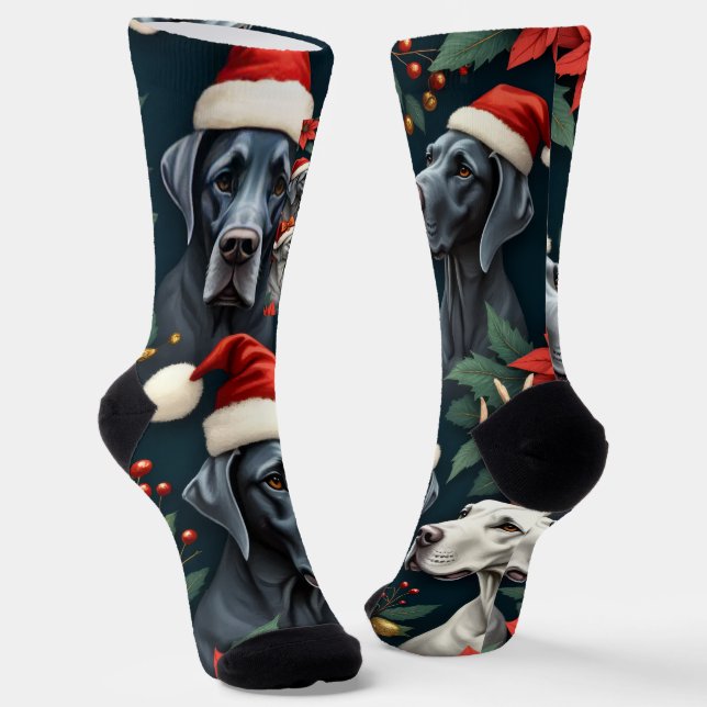 Stunning Great Dane Christmas  Socks (Angled)