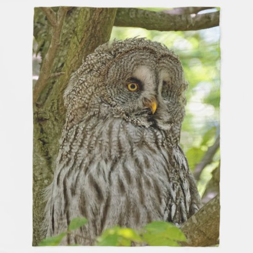 Stunning Great Grey Owl Fleece Blanket