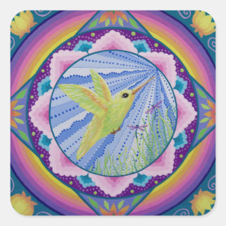 stunning green and gold hummingbird mandala square sticker