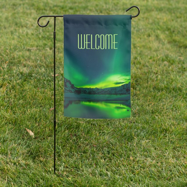 Stunning Green Aurora Welcome Garden Flag (In SItu)