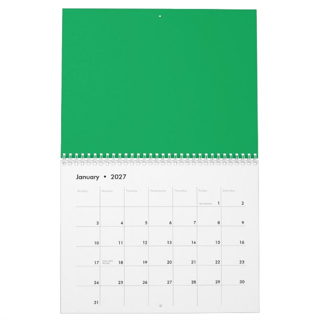 Stunning Green Background with White Border Design Calendar (Jan 2027)