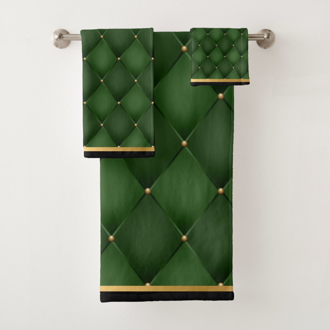 STUNNING Green Gold Black BATHROOM TOWEL SET Zazzle