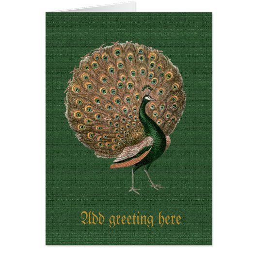 Stunning green & gold vintage art peacock cards (Front)