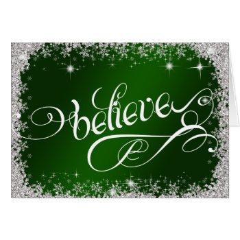 Stunning Green Holiday Believe PERSONALIZED Card 