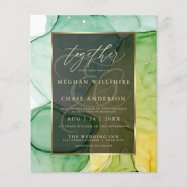 Stunning Greens and Golds Liquid Abstract Ink (Front)