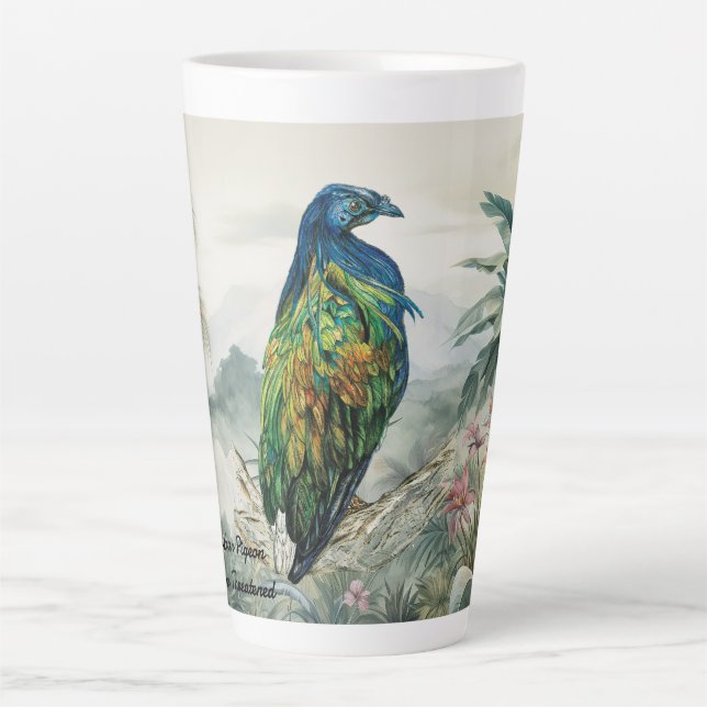 Stunning Hand-Painted Nicobar Pigeon Latte Mug (Front)