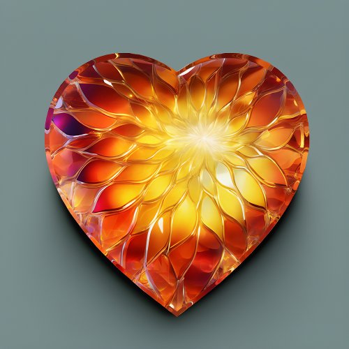 Stunning Heart Shaped Glass Art Flower Paperweight