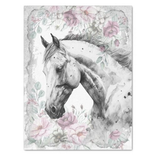 Stunning Horse Dapple Gray Floral Tissue Paper