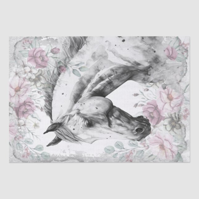 Stunning Horse Dapple Gray Floral Tissue Paper (Front)