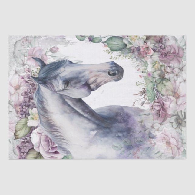 Stunning Horse Gray Floral Tissue Paper (Front)