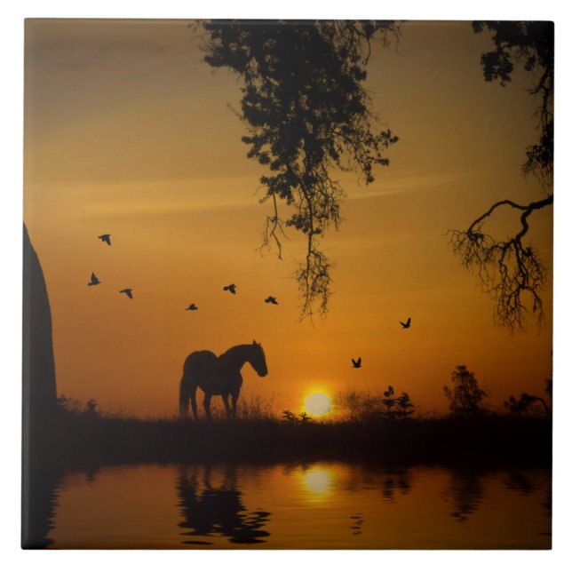 Stunning Horse Oak Tree Country Ceramic Tile (Front)