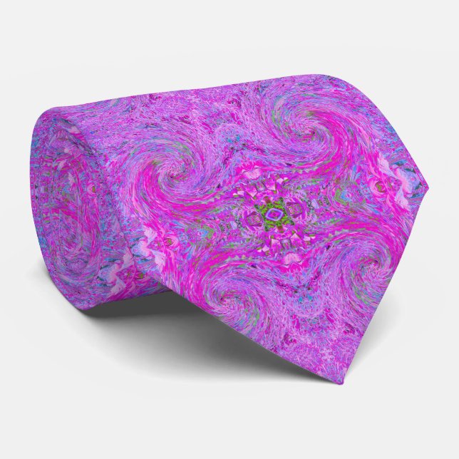 Stunning Hot Pink Abstract Swirled Foliage Wave Neck Tie (Rolled)