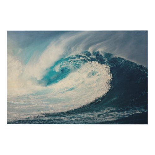 Stunning huge surfing wave wood wall art