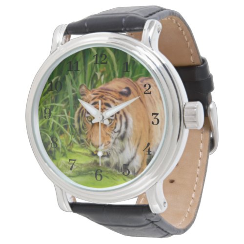 Stunning Hunting Tiger Painting Watch