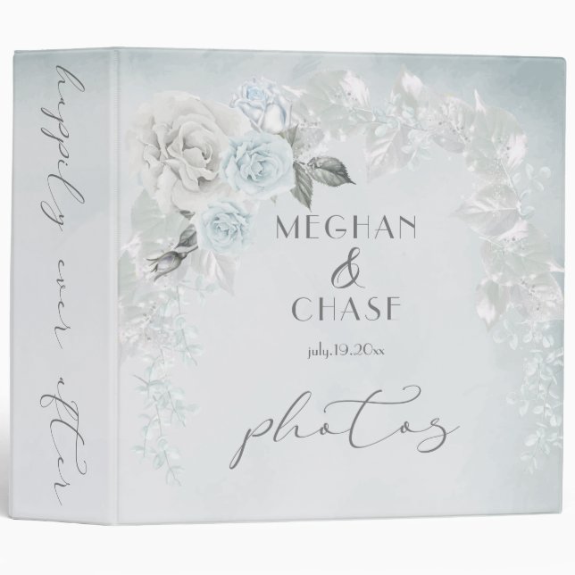 Stunning Ice Blue and White Roses 3 Ring Binder (Front/Spine)