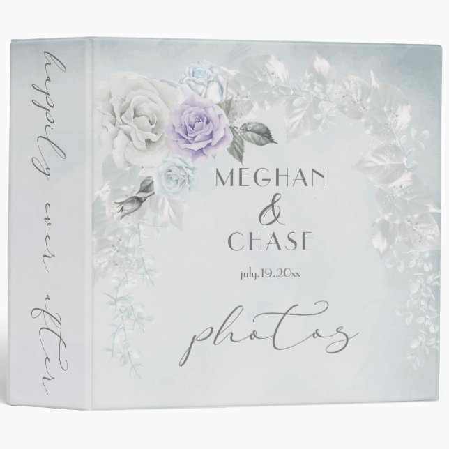Stunning Ice Blue - Lilac and White Roses 3 Ring Binder (Front/Spine)