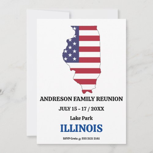 STUNNING ILLINOIS FAMILY REUNION STATE MAP USA  INVITATION