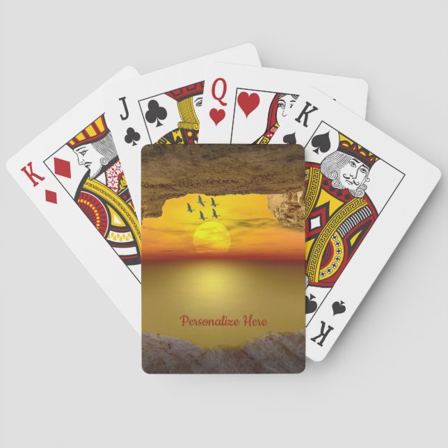 Stunning Illustration of Ocean Cove Sunset & Birds Poker Cards (Back)