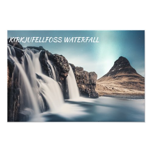 STUNNING IMAGE WATERFALL MOUNTAIN NORTHERN LIGHTS PHOTO PRINT