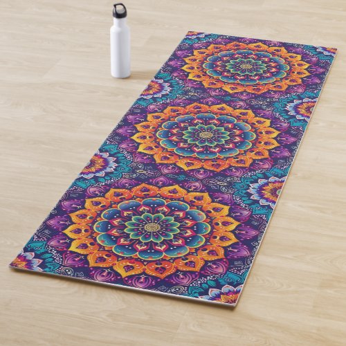 Stunning Indian Mandala  purple orange red blue Yoga Mat