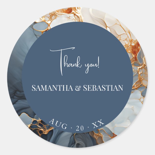 Stunning Indigo Blue and Gold Abstract Classic Round Sticker (Front)