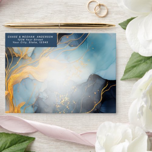 Stunning Indigo Blue and Gold Abstract Envelope