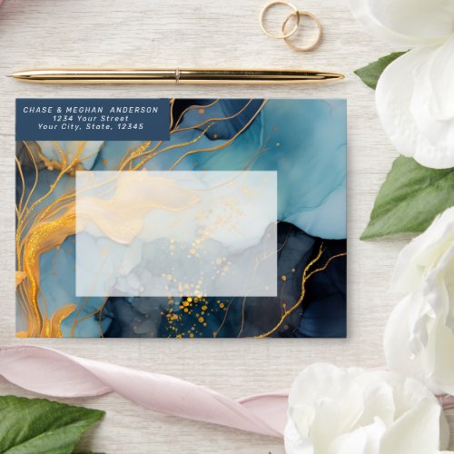 Stunning Indigo Blue and Gold Abstract Envelope