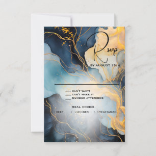 Stunning Indigo Blue and Gold Abstract RSVP Card