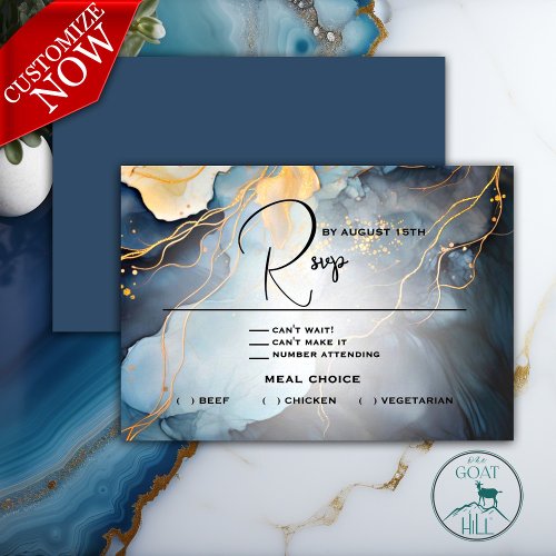 Stunning Indigo Blue and Gold Abstract RSVP Card