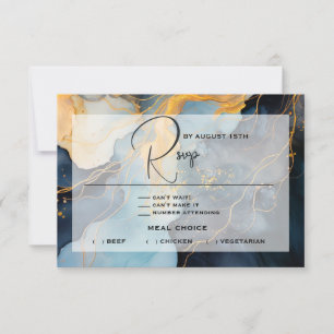 Stunning Indigo Blue and Gold Abstract RSVP Card
