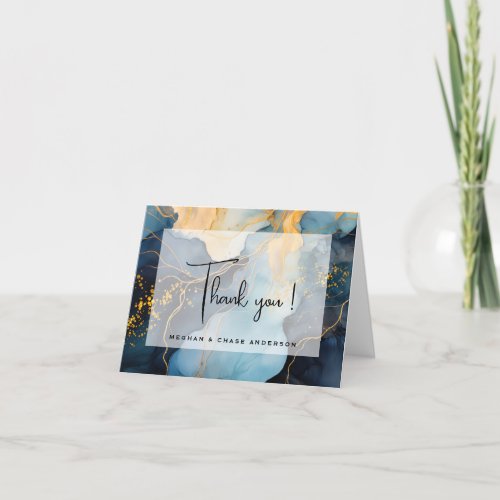 Stunning Indigo Blue and Gold Abstract Thank You Card