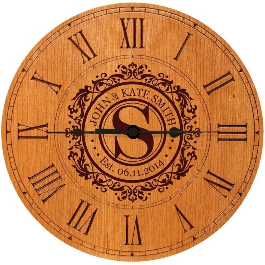 Stunning Initialed Cherry Wood Wall Clock (Front)