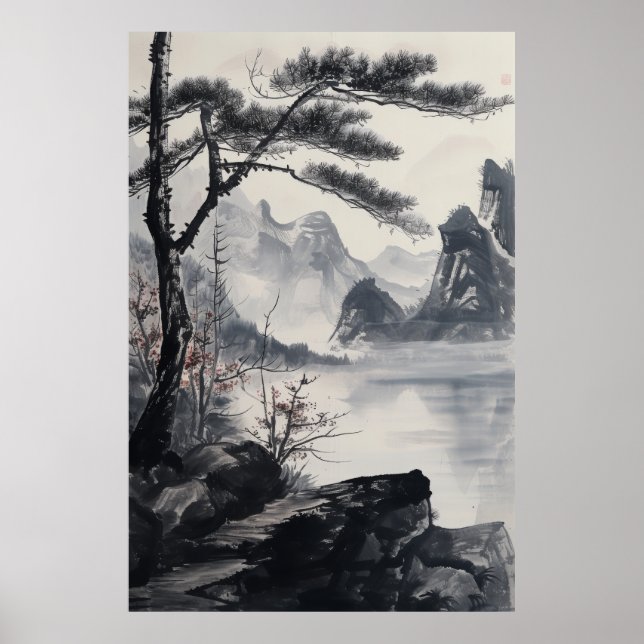 Stunning Ink Painting Landscape in National Style  Poster (Front)