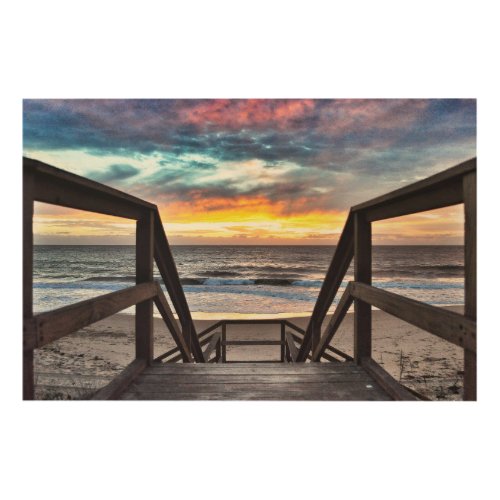 Stunning Inspiring Beach Sunset from Wood Deck Wood Wall Art