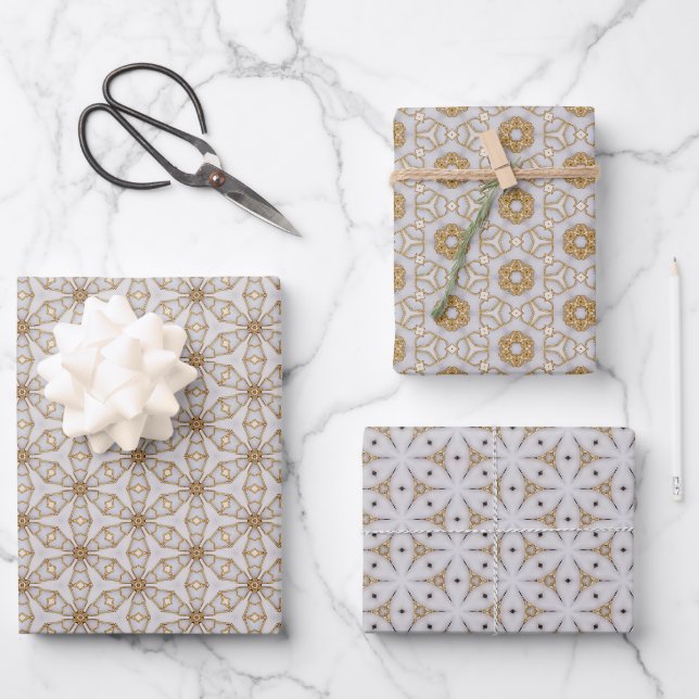 Stunning Ivory and Gold Dazzling Design  Wrapping Paper Sheets (Front)