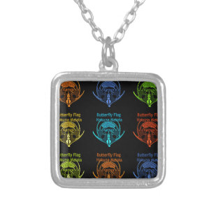 Stunning Kenyan Butterfly Flag Typography Elegant  Silver Plated Necklace