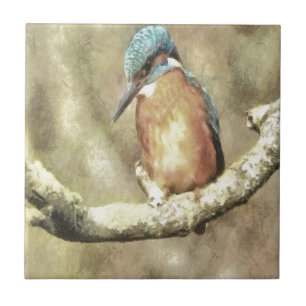 Stunning Kingfisher In Watercolor Tile
