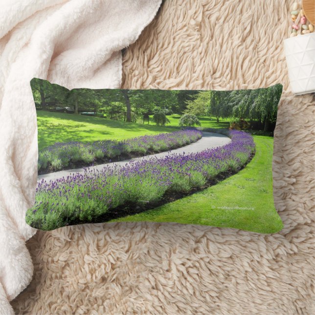 Stunning Lavender-Lined Garden Walk Lumbar Pillow (Blanket)