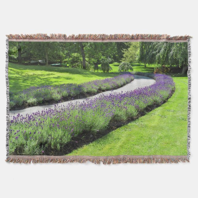 Stunning Lavender-Lined Garden Walk Throw Blanket (Front)