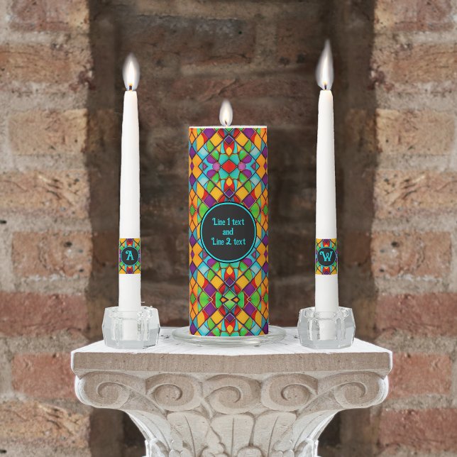 Stunning Leaded Stained Window Glass - your Text Unity Candle Set (Creator Uploaded)