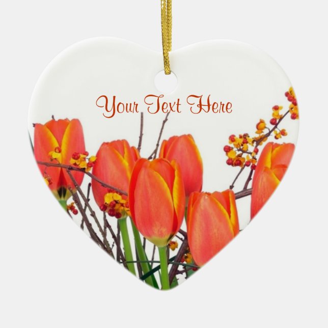 Stunning Light Orange Tulip Arrangement Design Ceramic Ornament (Front)