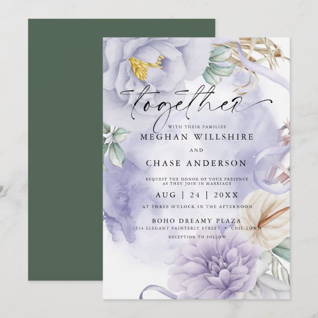 Stunning Lilac Watercolor Floral Invitation (Front/Back)
