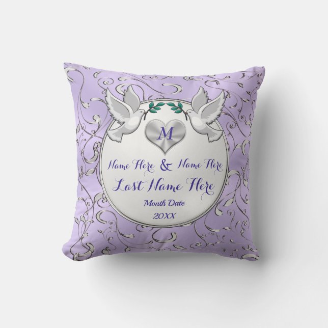 Stunning Lilac, White Personalized Wedding Pillows (Front)