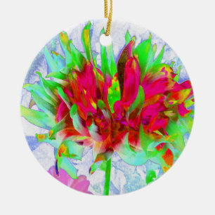 Stunning Lime Green and Red Cactus Dahlia Ceramic Ornament