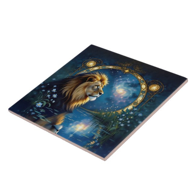 Stunning Lion of the Midnight Lake Ceramic Tile (Side)